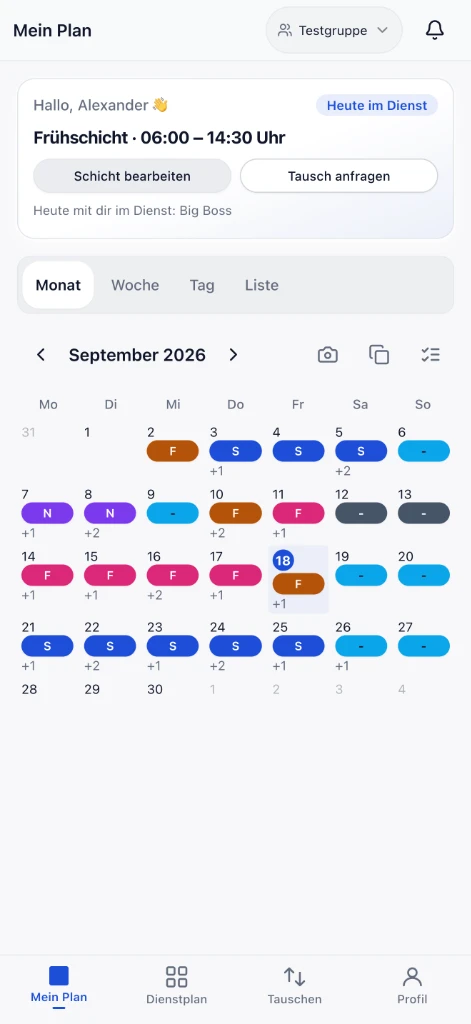 Smartphone-Ansicht des Projekts Dienstplan Web App